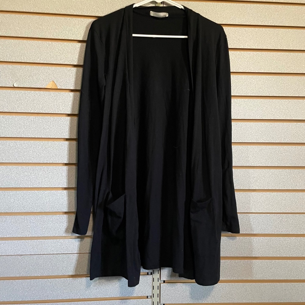 Zenana Black Open Front Cardigan Pockets Lightweight Casual Womens